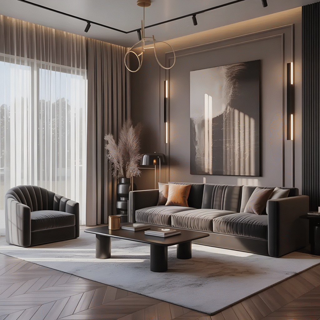 Modern Arabic living room interior with elegant contemporary design.